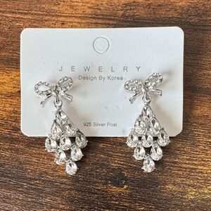 Sparkling Silver Bow Drop Earrings